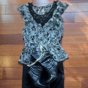 Black & White Sheer Top -S- Romy Collection